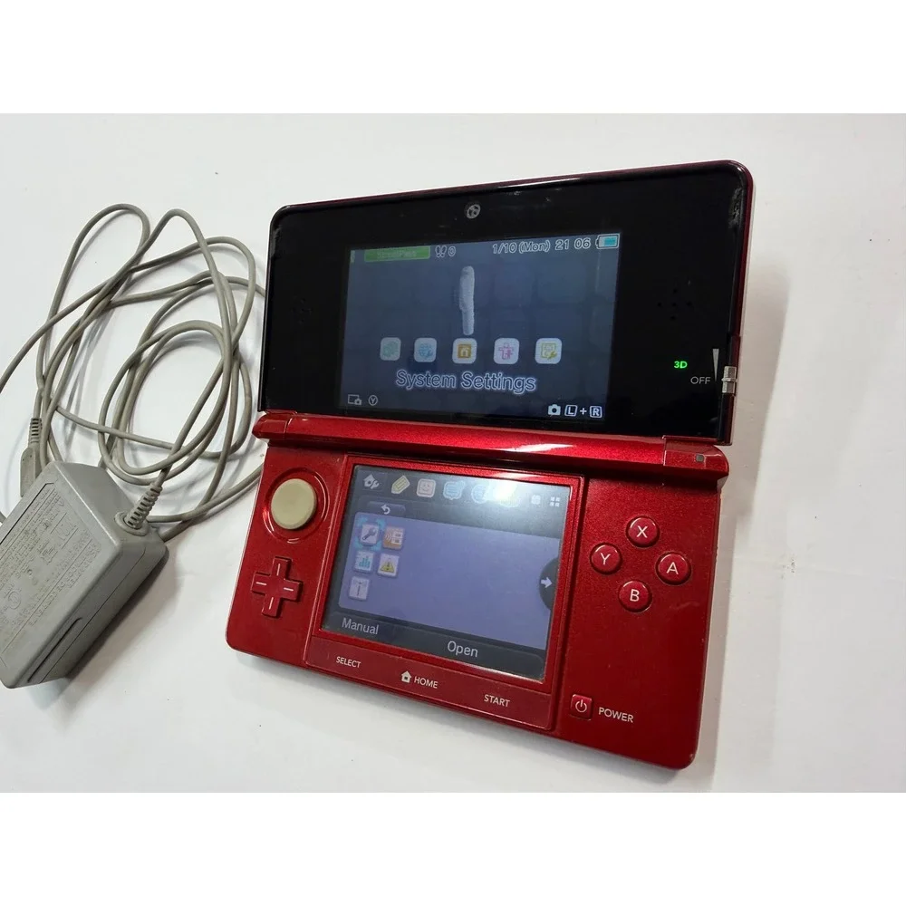 Nintendo 3DS Flame Red Handheld Console CTR-001 USA with AC Adapter Charger